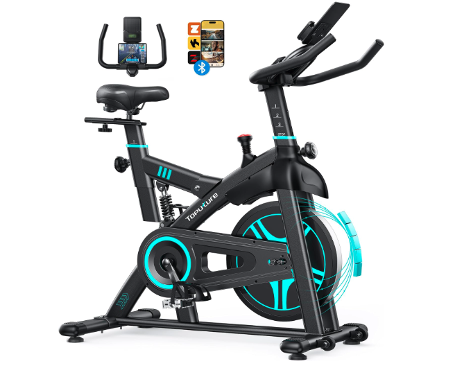 2025 Toputure Exercise Bike with APP, 0-100% Magnetic Resistance Spin Bike